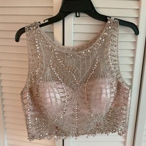 Blush Rhinestones and Beaded Crop Top